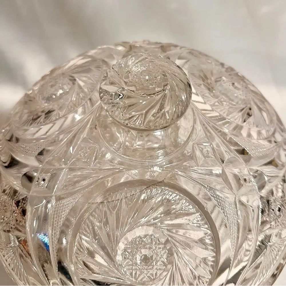 Vintage Pressed Glass Lidded Bowl Pinwheel Star Design